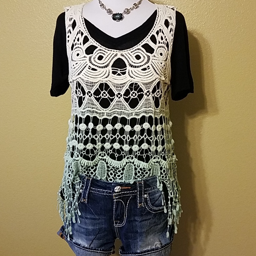 Cream/Green knitted tank